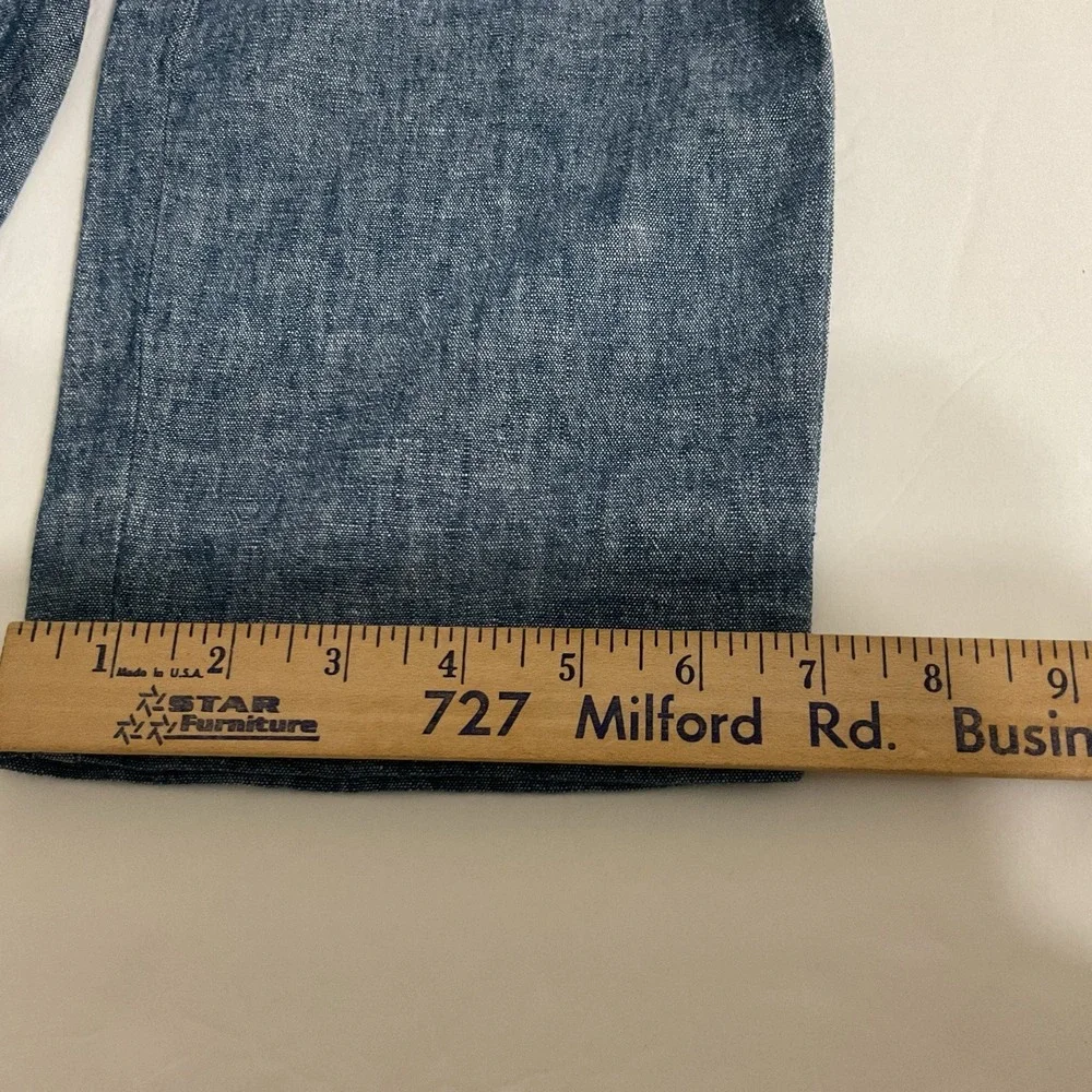 Old Navy Straight Linen Blend Pants Blue Preppy Beach Loose Fit Sz M